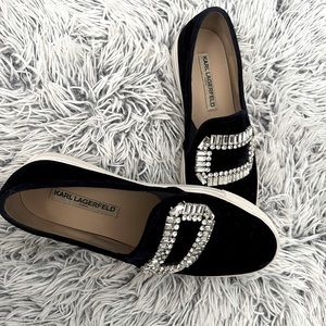 Navy blue studded accent Karl Lagerfeld slip ons size 8.5